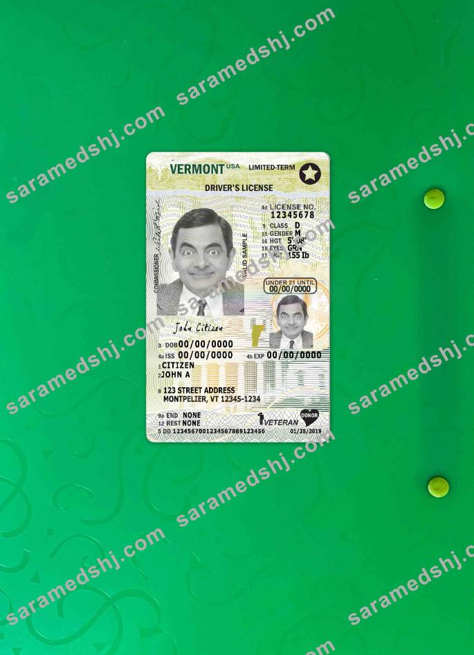 USA Vermont driving license under 21 photolook FRONT